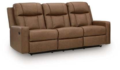 Mackmenville reclining sofa, brown leather upholstery, 3-seat with cushioned headrests on Tampa Home & Garden Store