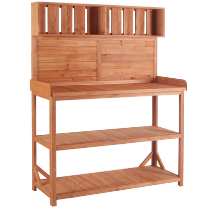 TOPMAX 65' Wooden Farmhouse Outdoor Potting Bench Table with slatted back rail by HouseOfZazla on Tampa Home & Garden Store