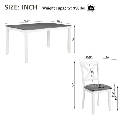 Rectangular kitchen dining set, 6-piece by Unique Piece Furniture white frame gray top and seats on Tampa Home & Garden Store