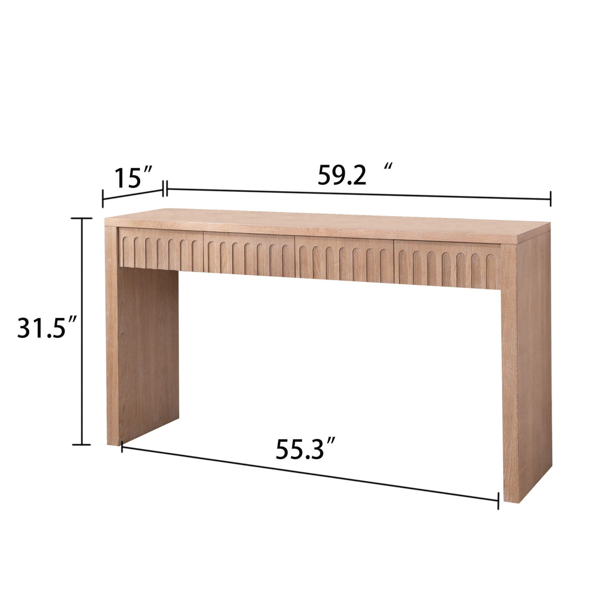 Modern Console Table with 4 Drawers natural wood finish ribbed drawer fronts HouseOfZazla on Tampa Home & Garden Store