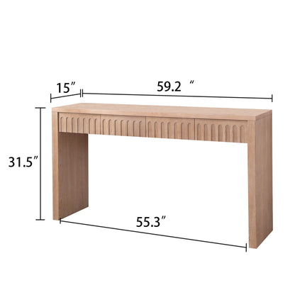 Modern Console Table with 4 Drawers natural wood finish ribbed drawer fronts HouseOfZazla on Tampa Home & Garden Store