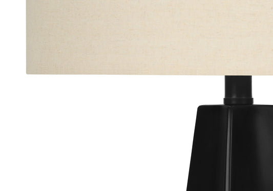 Table lamp black base with beige linen shade, modern style on Tampa Home & Garden Store