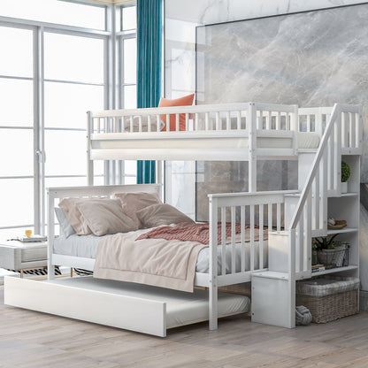 Bunk Bed With Staircase white finish by HouseOfZazla with upper/lower bunks and stairs on Tampa Home & Garden Store