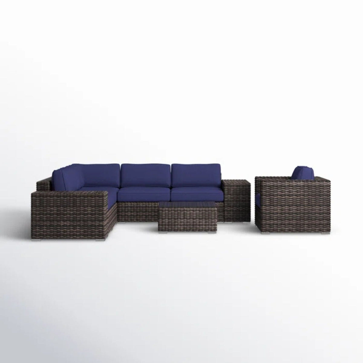 5-piece wicker outdoor seating group with blue cushions and coffee table by HouseOfZazla on Tampa Home & Garden Store