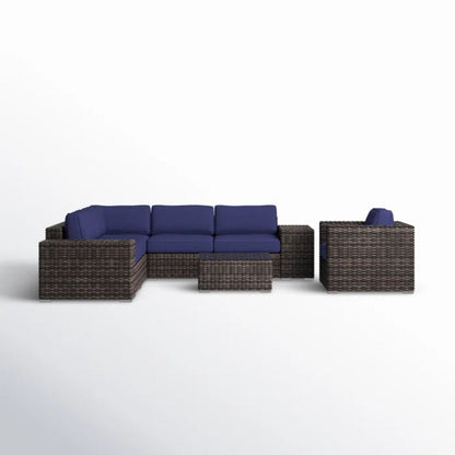 5-piece wicker outdoor seating group with blue cushions and coffee table by HouseOfZazla on Tampa Home & Garden Store