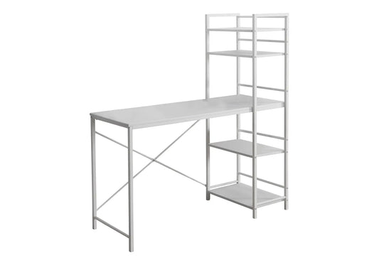 Computer desk with white metal frame and tall shelving unit on Tampa Home & Garden Store