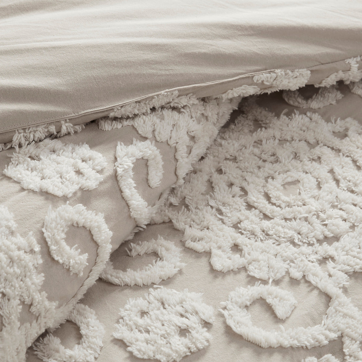 Cotton Comforter Mini Set Taupe King by HouseOfZazla with plush white tufted pattern on Tampa Home & Garden Store