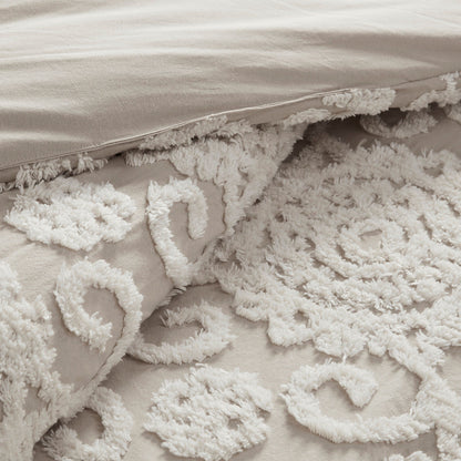 Cotton Comforter Mini Set Taupe King by HouseOfZazla with plush white tufted pattern on Tampa Home & Garden Store