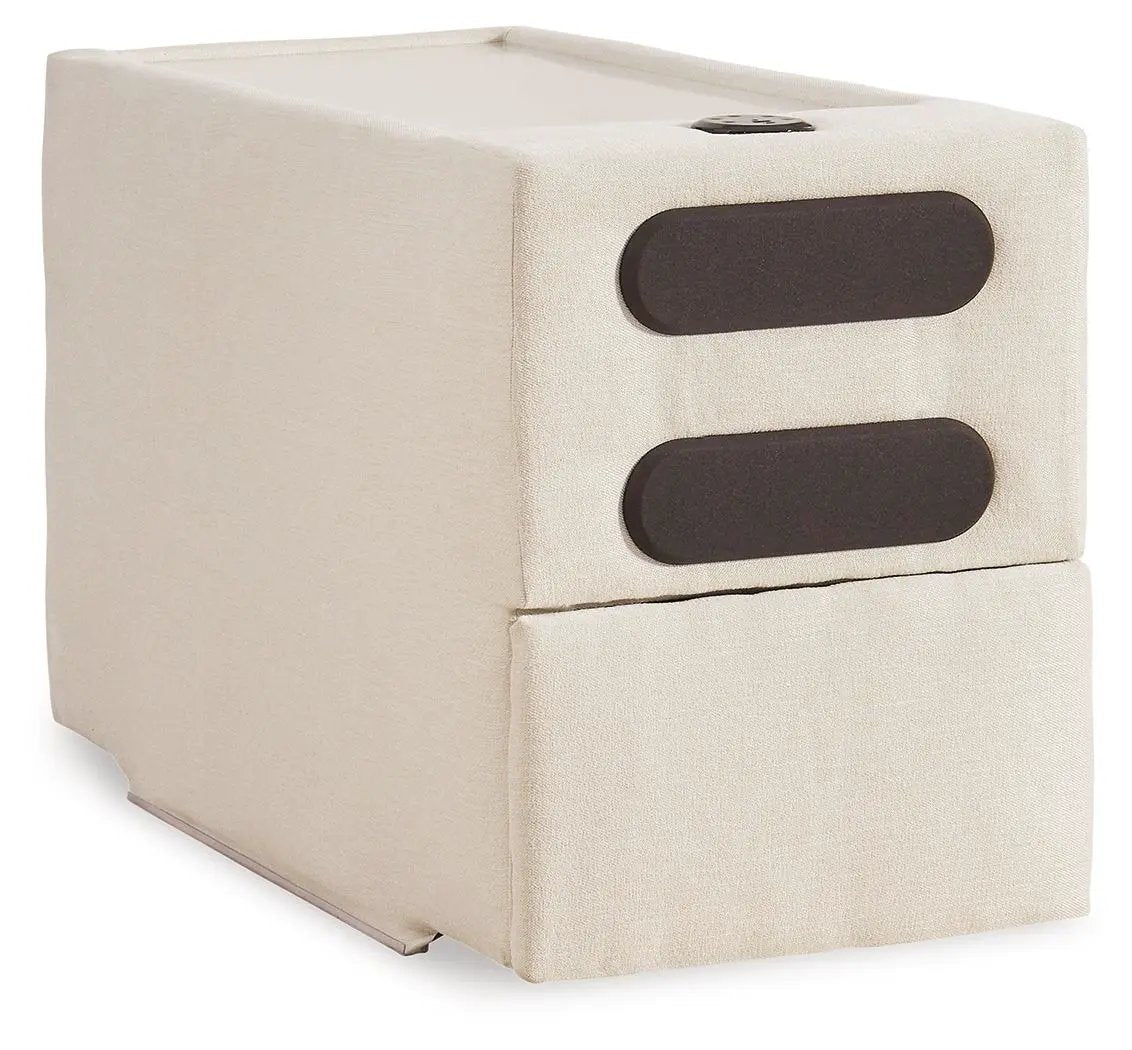 Modmax Oyster beige storage ottoman with dual dark brown oval pulls on Tampa Home & Garden Store
