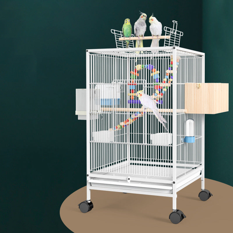 Parrot Xuanfeng Bird Cage With Feeder Toy Nest Breeding Box, white metal cage on wheels on Tampa Home & Garden Store