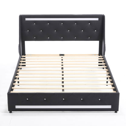 Wingback Upholstered Bed Frame Led and Usb