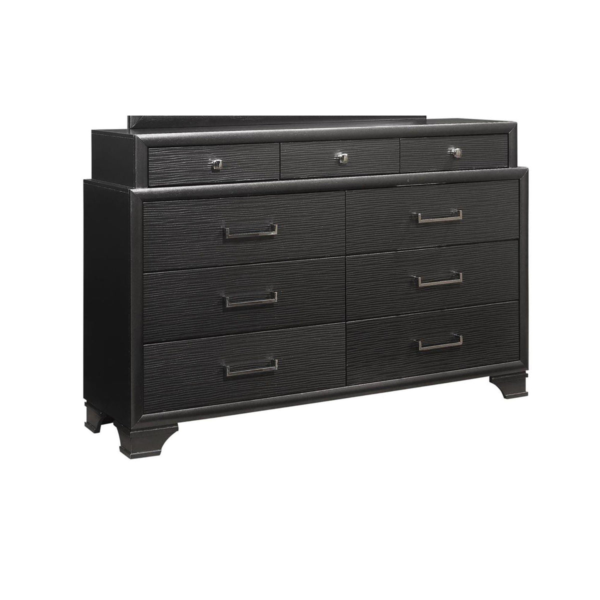 Civic solid wood dresser with storage, black grain, 3 top and 6 bottom drawers, metal handles on Tampa Home & Garden Store