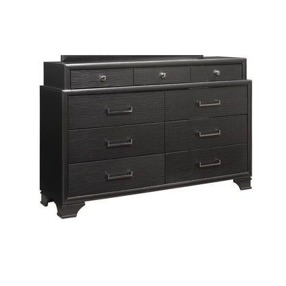 Civic solid wood dresser with storage, black grain, 3 top and 6 bottom drawers, metal handles on Tampa Home & Garden Store
