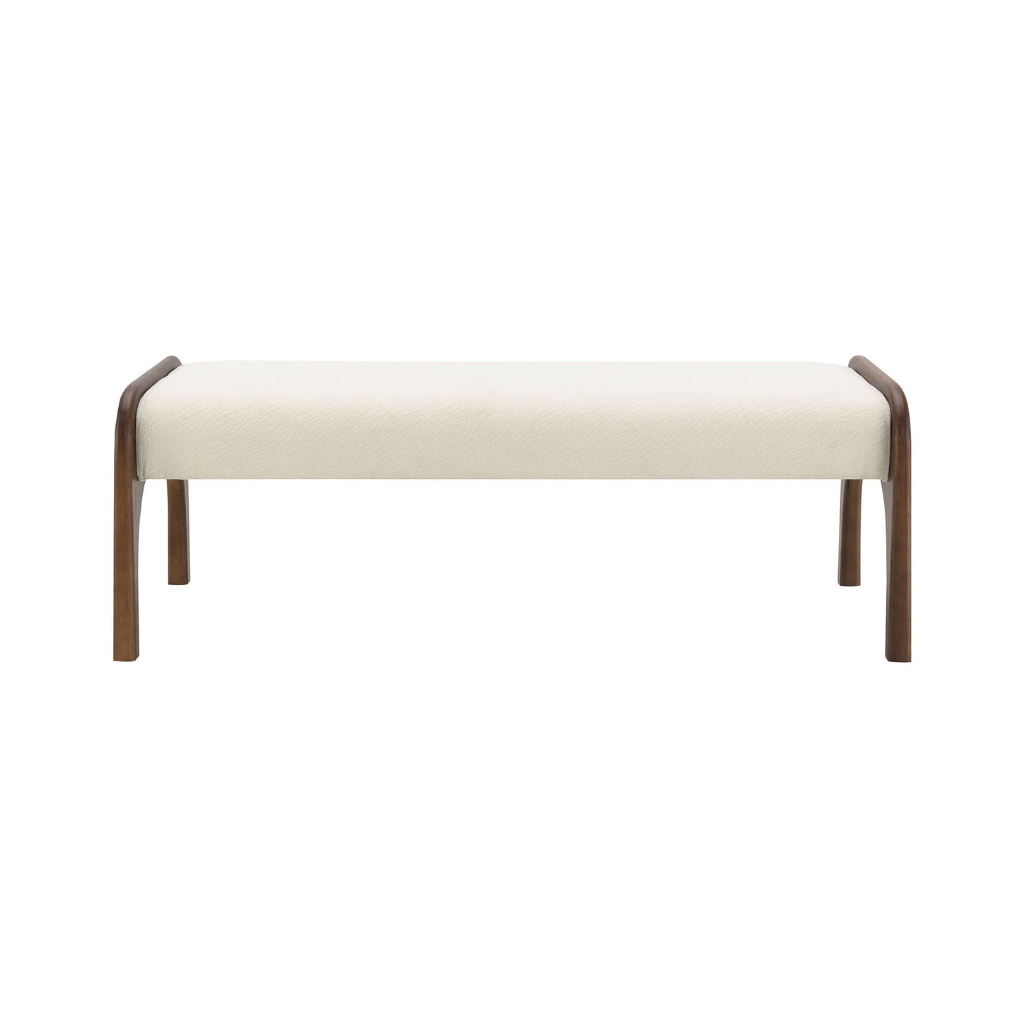 Modern upholstered long kitchen bench by HouseOfZazla in cream fabric with dark wood legs on Tampa Home & Garden Store