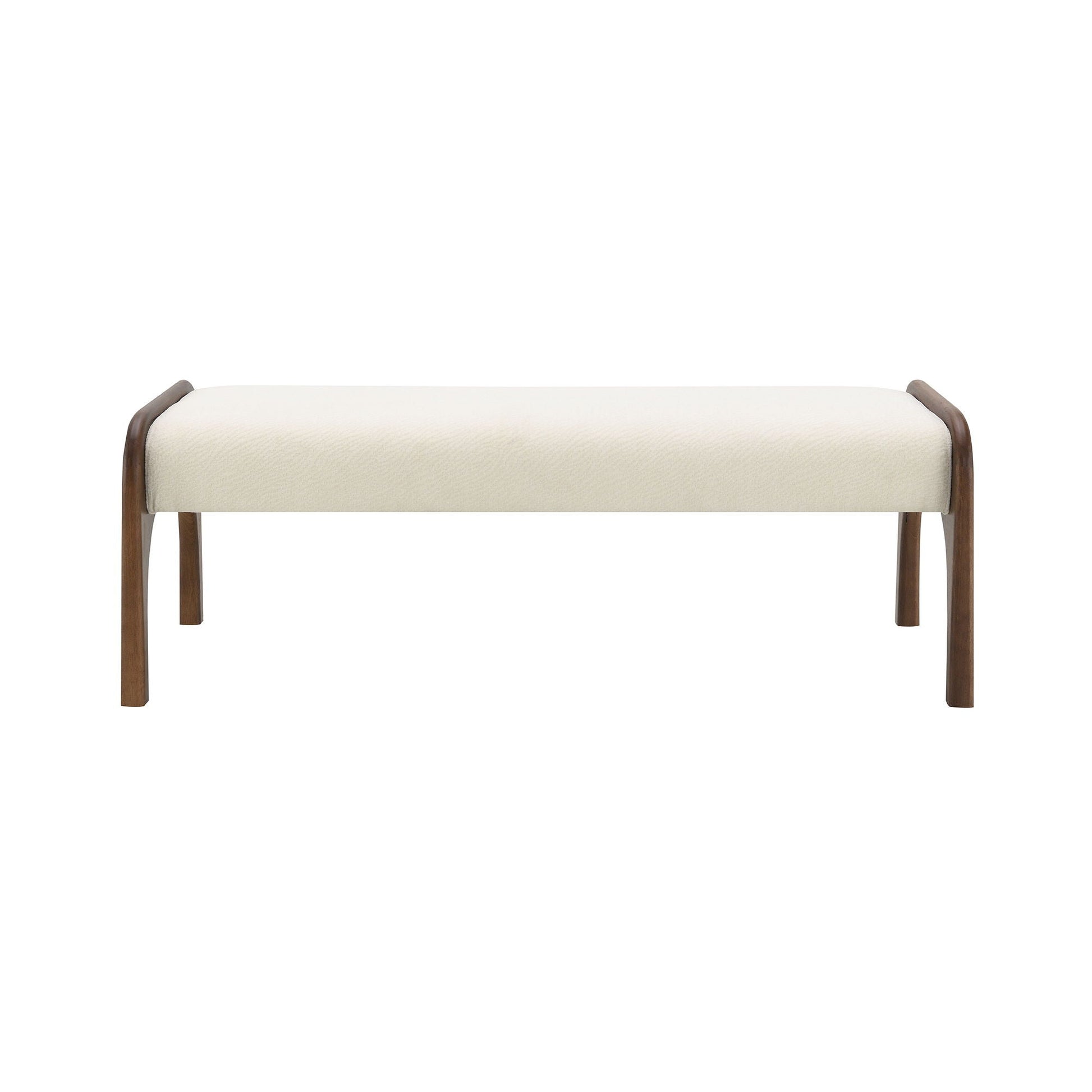 Modern upholstered long kitchen bench by HouseOfZazla in cream fabric with dark wood legs on Tampa Home & Garden Store
