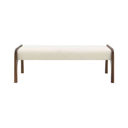 Modern upholstered long kitchen bench by HouseOfZazla in cream fabric with dark wood legs on Tampa Home & Garden Store