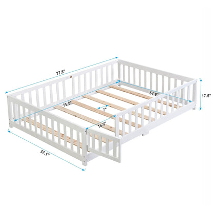 Solid Wood Floor Bed with Door and Fence