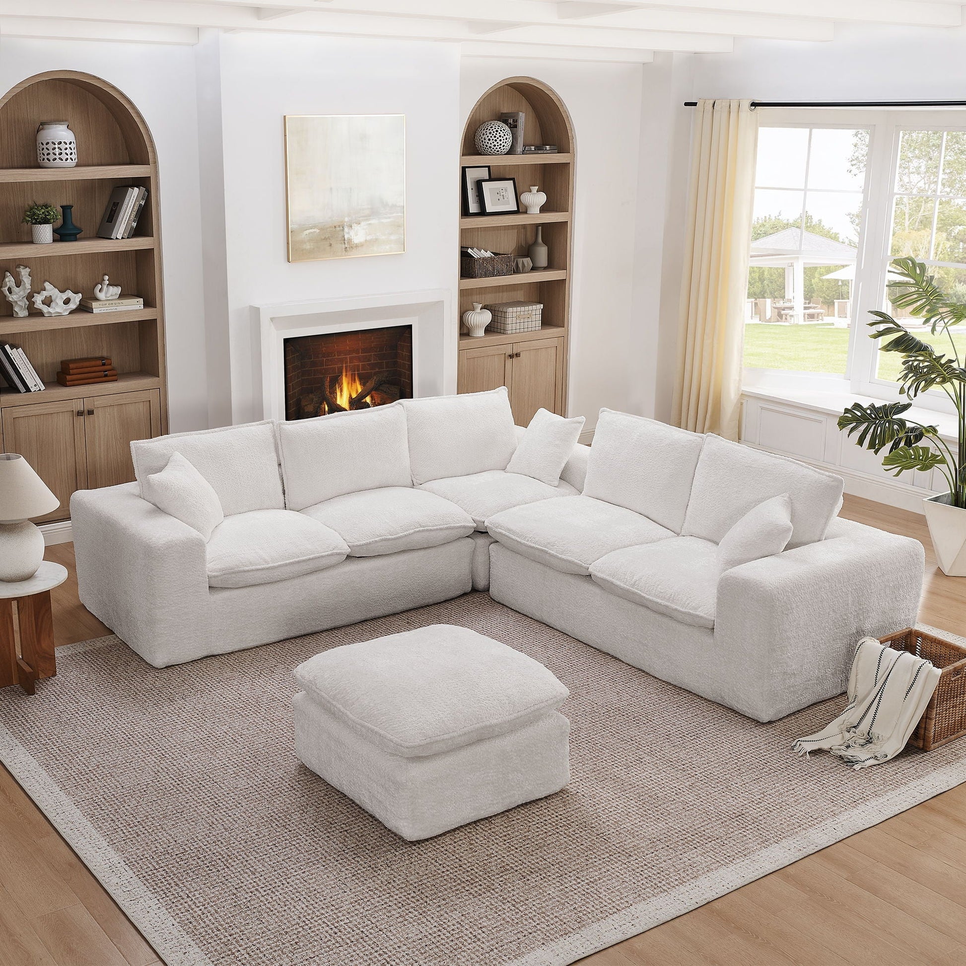 Sectional sofa with moveable ottoman in light gray plush fabric HouseOfZazla on Tampa Home & Garden Store