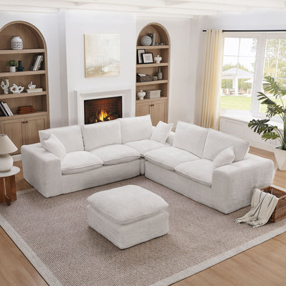 Sectional sofa with moveable ottoman in light gray plush fabric HouseOfZazla on Tampa Home & Garden Store