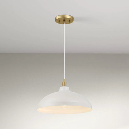 Pendant light Astral with gold canopy and white dome shade on white cord on Tampa Home & Garden Store