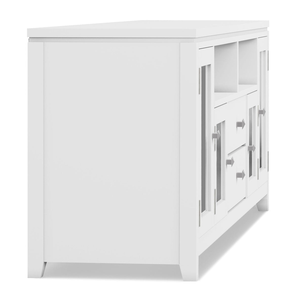 Wide handcrafted solid wood media stand and shelf in white with glass doors by HouseOfZazla on Tampa Home & Garden Store