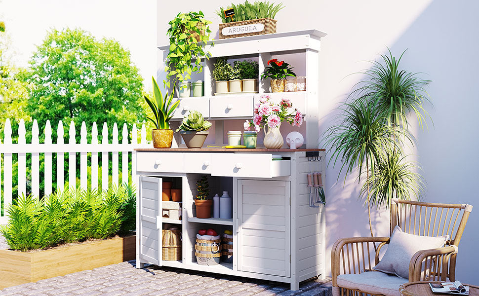 TOPMAX 65.7in Tall White Garden Potting Bench with Hutch by HouseOfZazla on Tampa Home & Garden Store