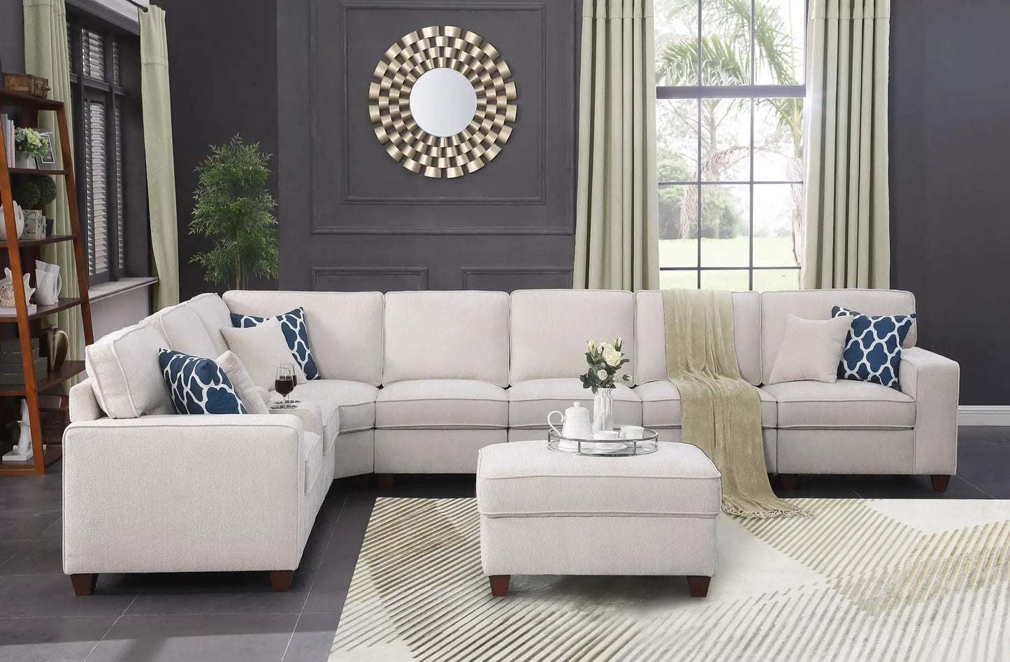 Ted sectional sofa with ottoman beige fabric, 2-piece set by Unique Piece Furniture on Tampa Home & Garden Store