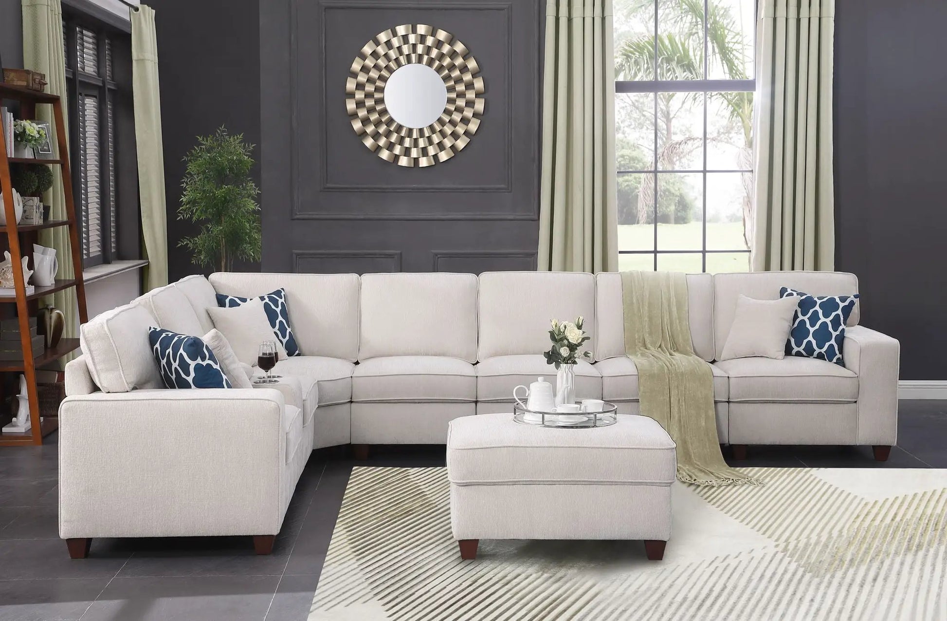 Ted sectional sofa with ottoman beige fabric, 2-piece set by Unique Piece Furniture on Tampa Home & Garden Store