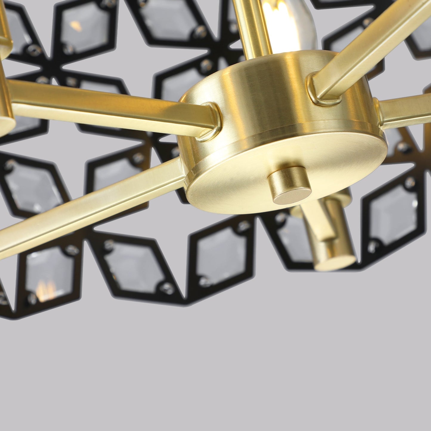 19in geometric crystal and black gold pendant chandelier with gold arms and black frames on Tampa Home & Garden Store