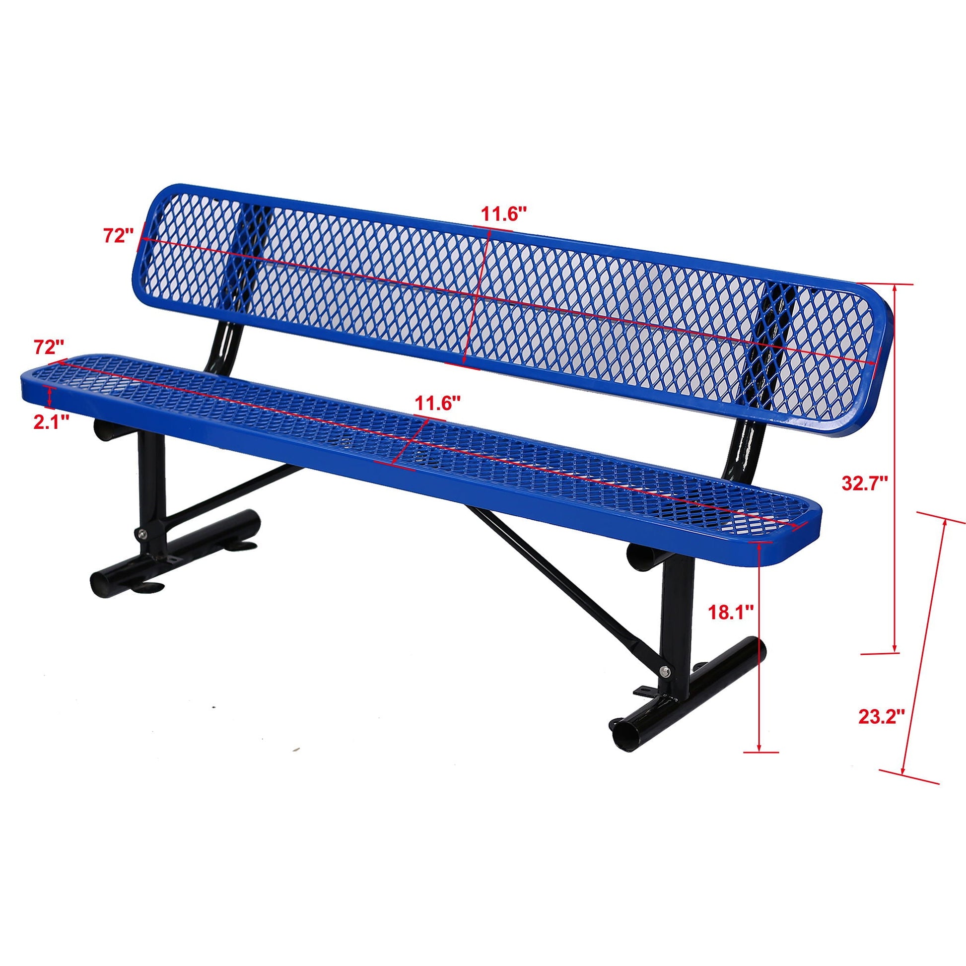 6' Outdoor steel bench with backrest blue mesh seat and back, black frame HouseOfZazla on Tampa Home & Garden Store