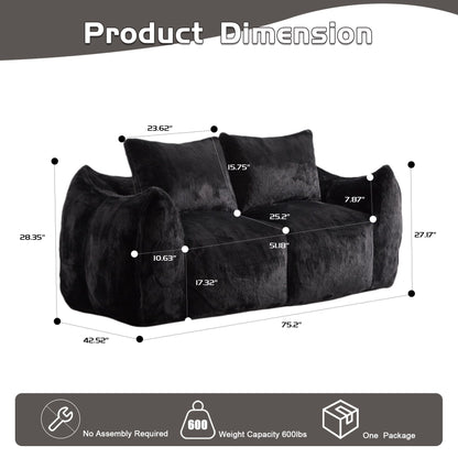 Ultra Soft Faux Fur Bean Bag Loveseat with Shredded Sponge Filling by HouseOfZazla in black on Tampa Home & Garden Store