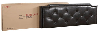 Button tufted black leather bed headboard in diamond stitching by Unique Piece Furniture on Tampa Home & Garden Store