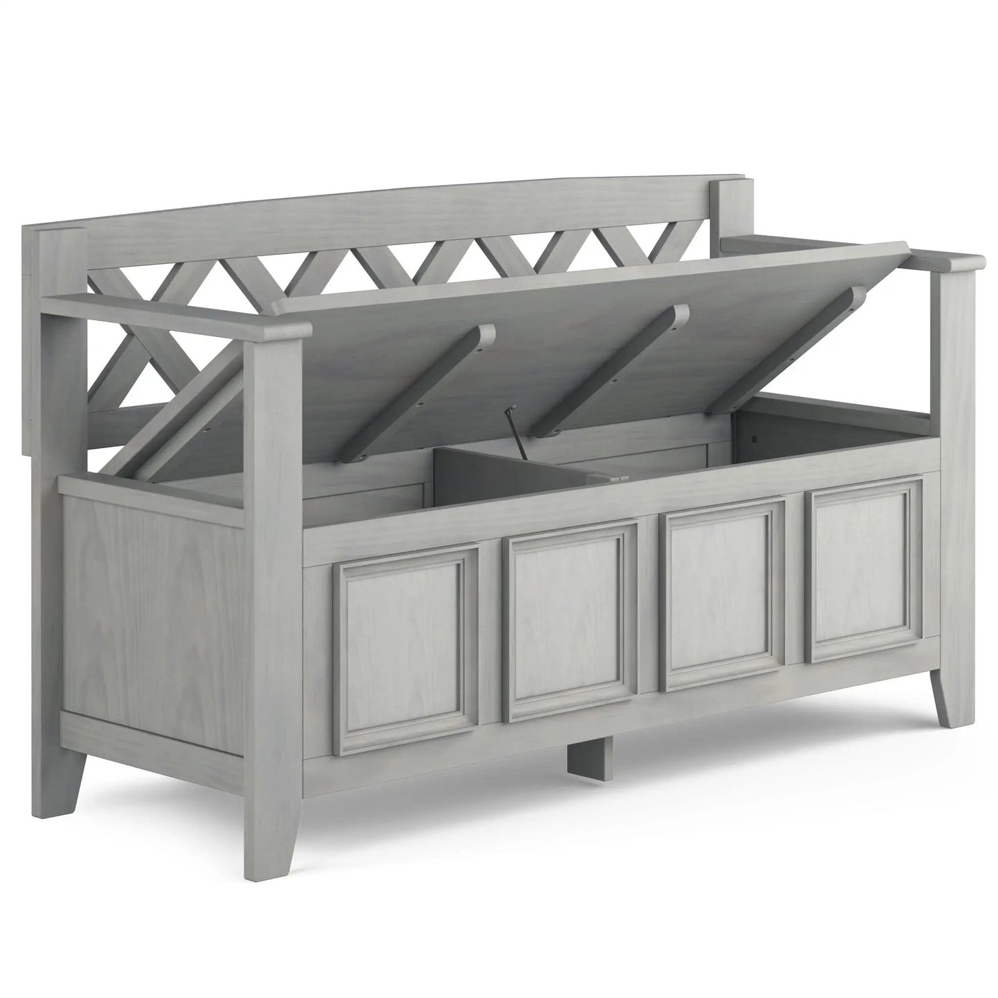 Amherst Entryway Storage Bench by Unique Piece Furniture, greywashed wood, lift-top storage on Tampa Home & Garden Store
