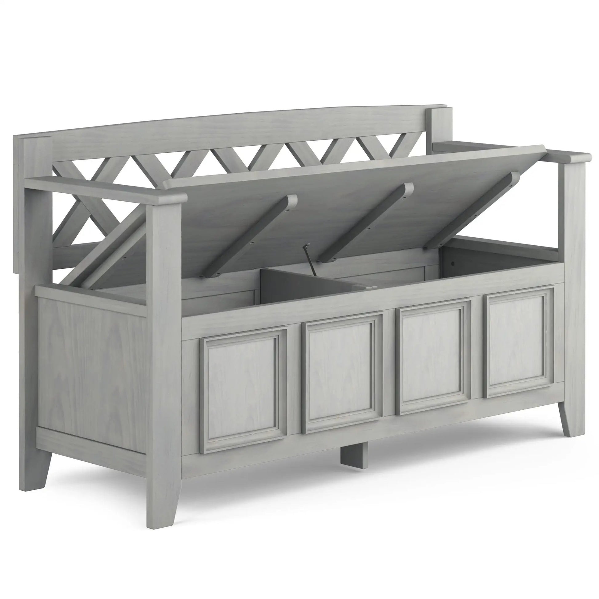 Amherst Entryway Storage Bench by Unique Piece Furniture, greywashed wood, lift-top storage on Tampa Home & Garden Store