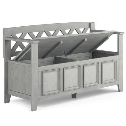Amherst Entryway Storage Bench by Unique Piece Furniture, greywashed wood, lift-top storage on Tampa Home & Garden Store