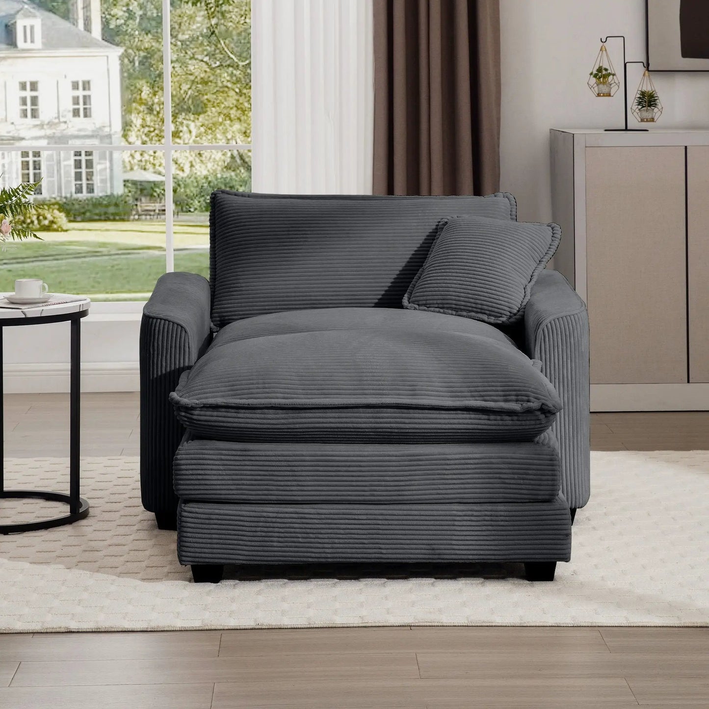 Classic Modern Comfortable Chair With Footstool