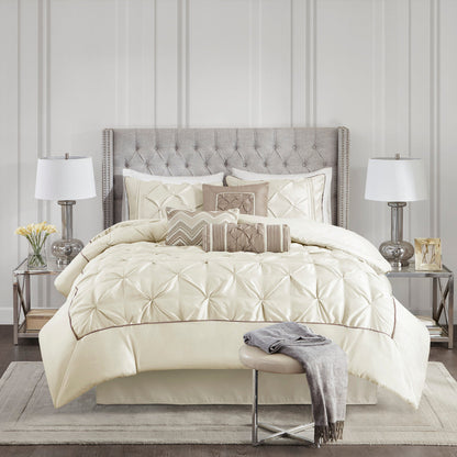 7 Piece Tufted Comforter Set Ivory Cal King with tufted ivory comforter and coordinating pillows on Tampa Home & Garden Store