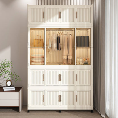 Portable wardrobe organizer creamy white with slatted upper doors on casters HouseOfZazla on Tampa Home & Garden Store