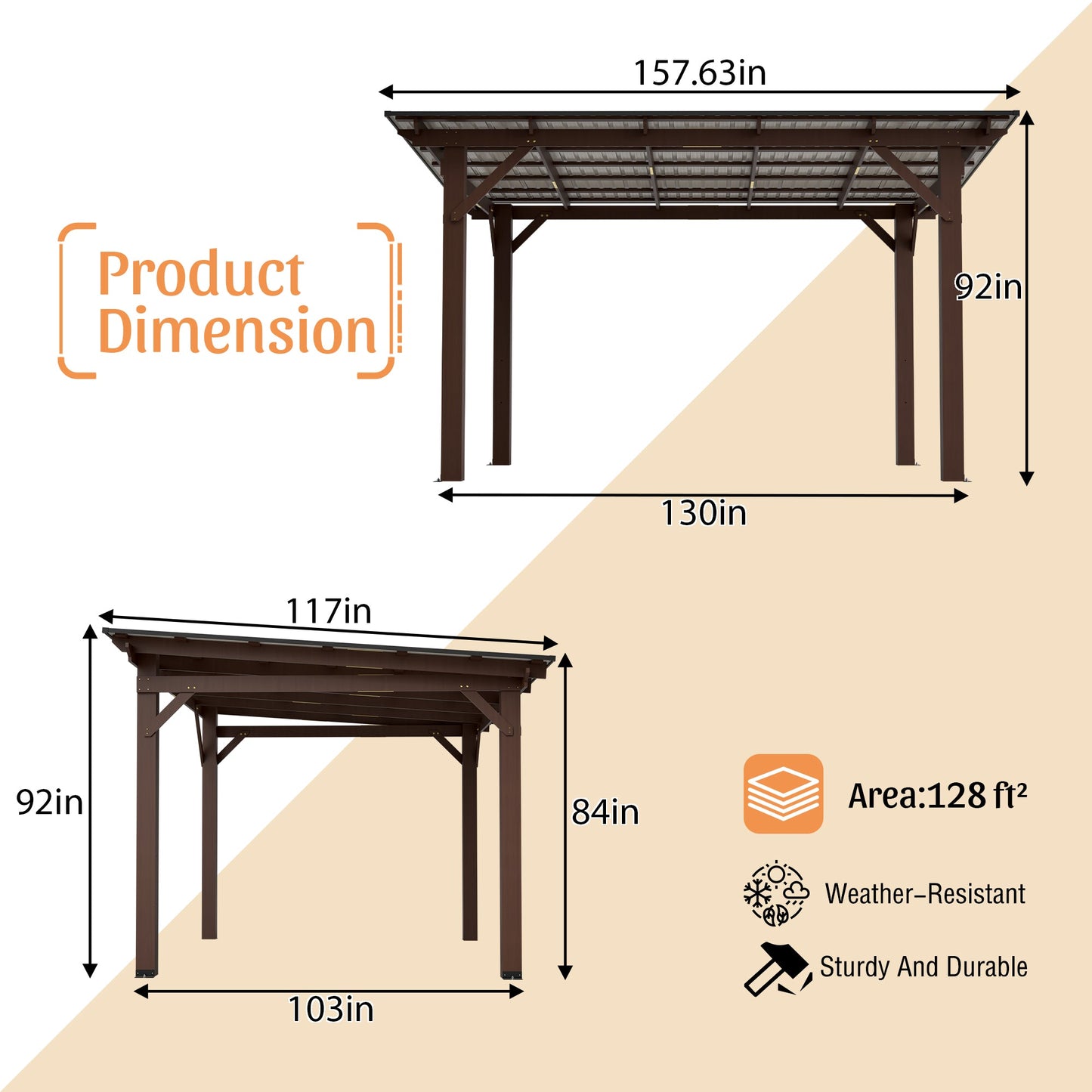 13x10ft wooden garden gazebo with metal roof by HouseOfZazla pergola brown wood on Tampa Home & Garden Store