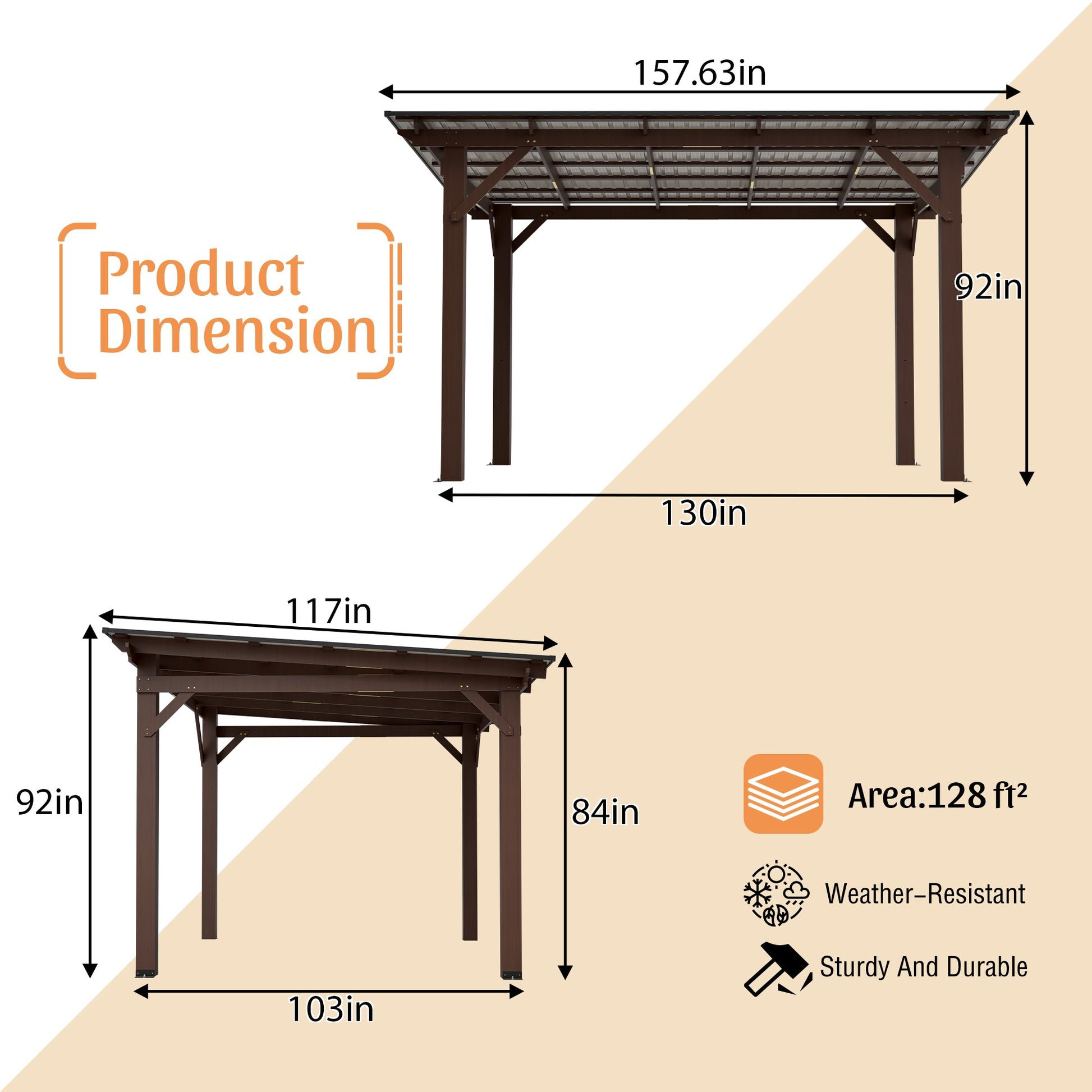 13x10ft wooden garden gazebo with metal roof by HouseOfZazla pergola brown wood on Tampa Home & Garden Store