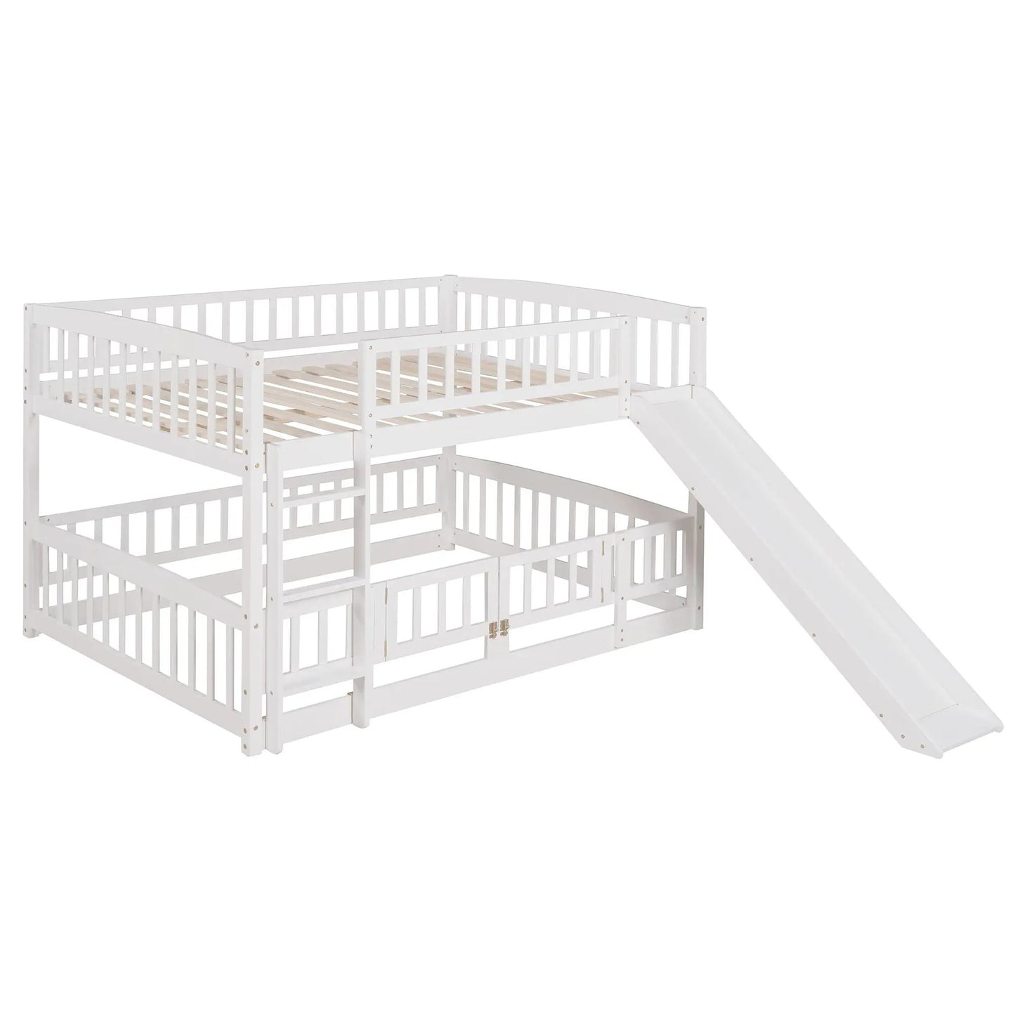 Low Bunk Bed With Slide Fence and Ladder