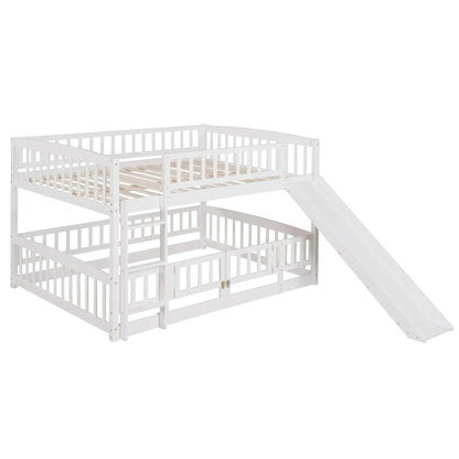 Low Bunk Bed With Slide Fence and Ladder