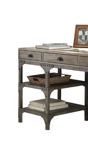 Gorden weathered metal oak desk with top drawers and riveted frame on Tampa Home & Garden Store