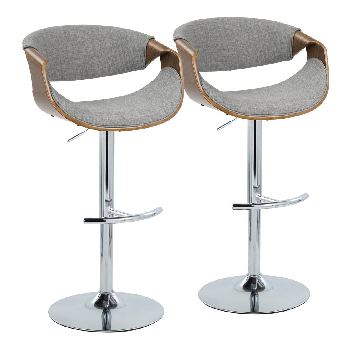 Mid Century Modern adjustable barstool set with swivel and footrest, fabric cushions, 2 stools on Tampa Home & Garden Store