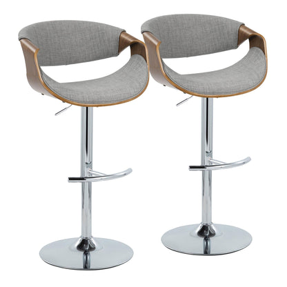 Mid Century Modern adjustable barstool set with swivel and footrest, fabric cushions, 2 stools on Tampa Home & Garden Store