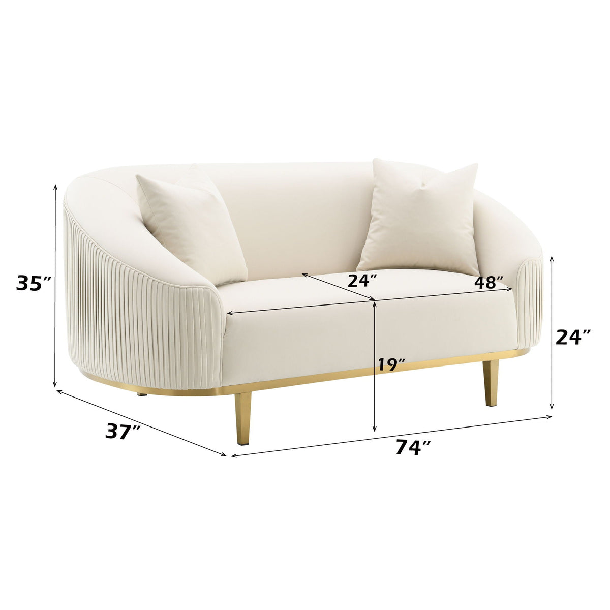 Ivory velvet loveseat with 2 pillows and metal legs by HouseOfZazla on Tampa Home & Garden Store