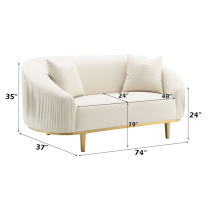 Ivory velvet loveseat with 2 pillows and metal legs by HouseOfZazla on Tampa Home & Garden Store