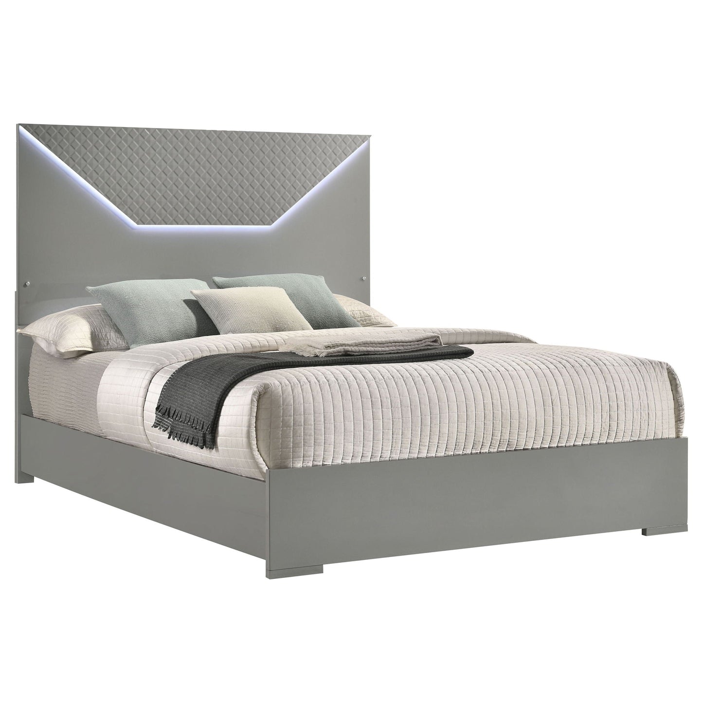 Pierce Panel Bed LED Headboard gray platform bed with diamond-tufted headboard by HouseOfZazla on Tampa Home & Garden Store