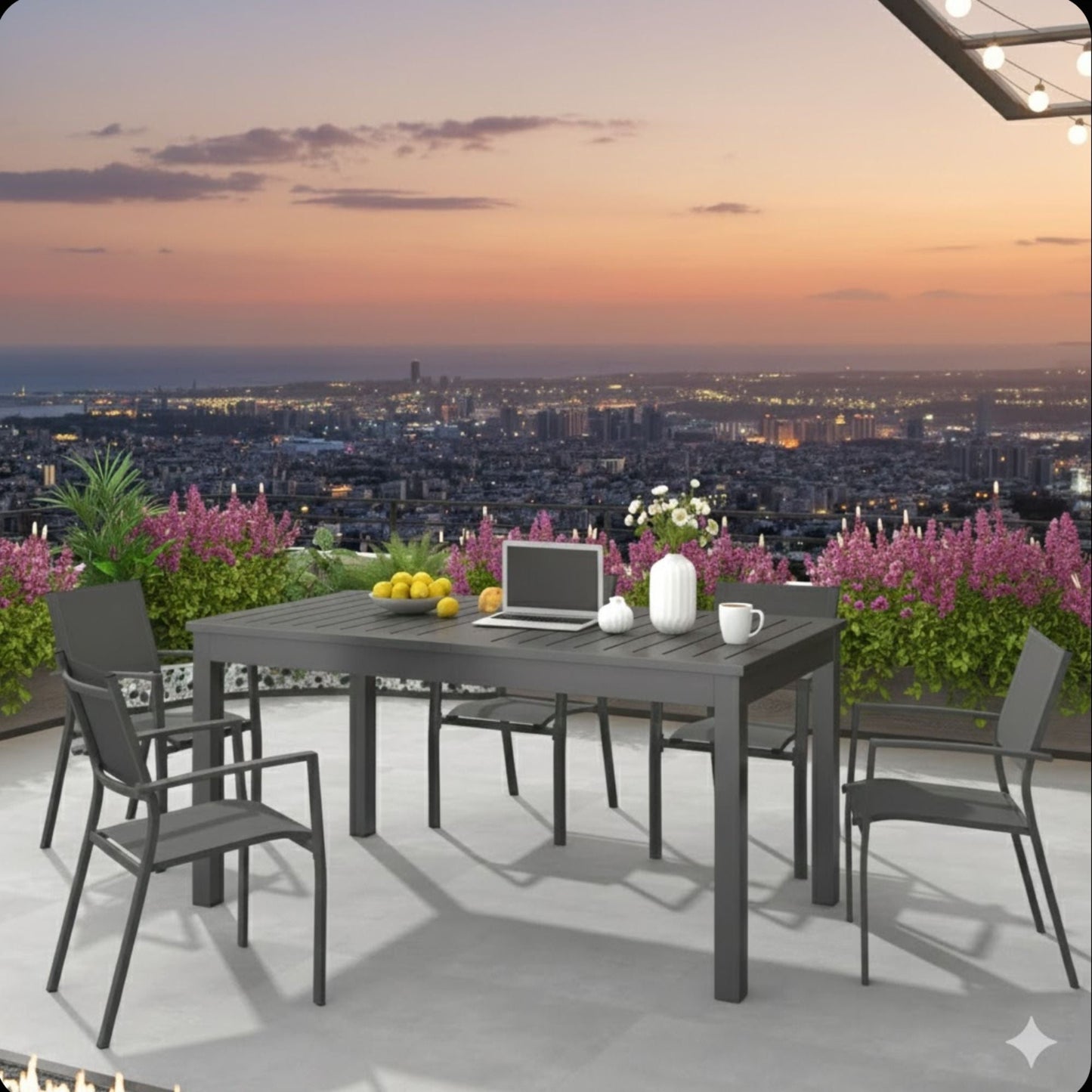Extendable Outdoor Dining Table and Gray Frame