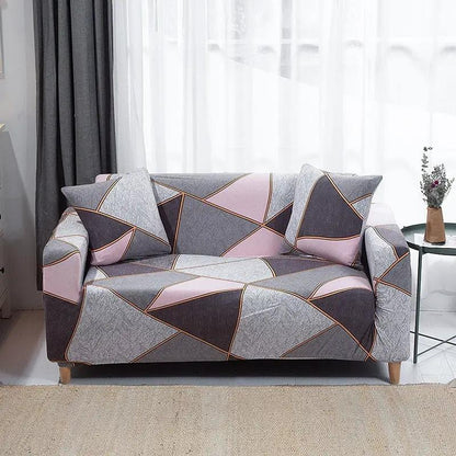 Sofa cover elastic all-inclusive in grey, pink and charcoal with orange seams FLIPSTYLEZLLC on Tampa Home & Garden Store